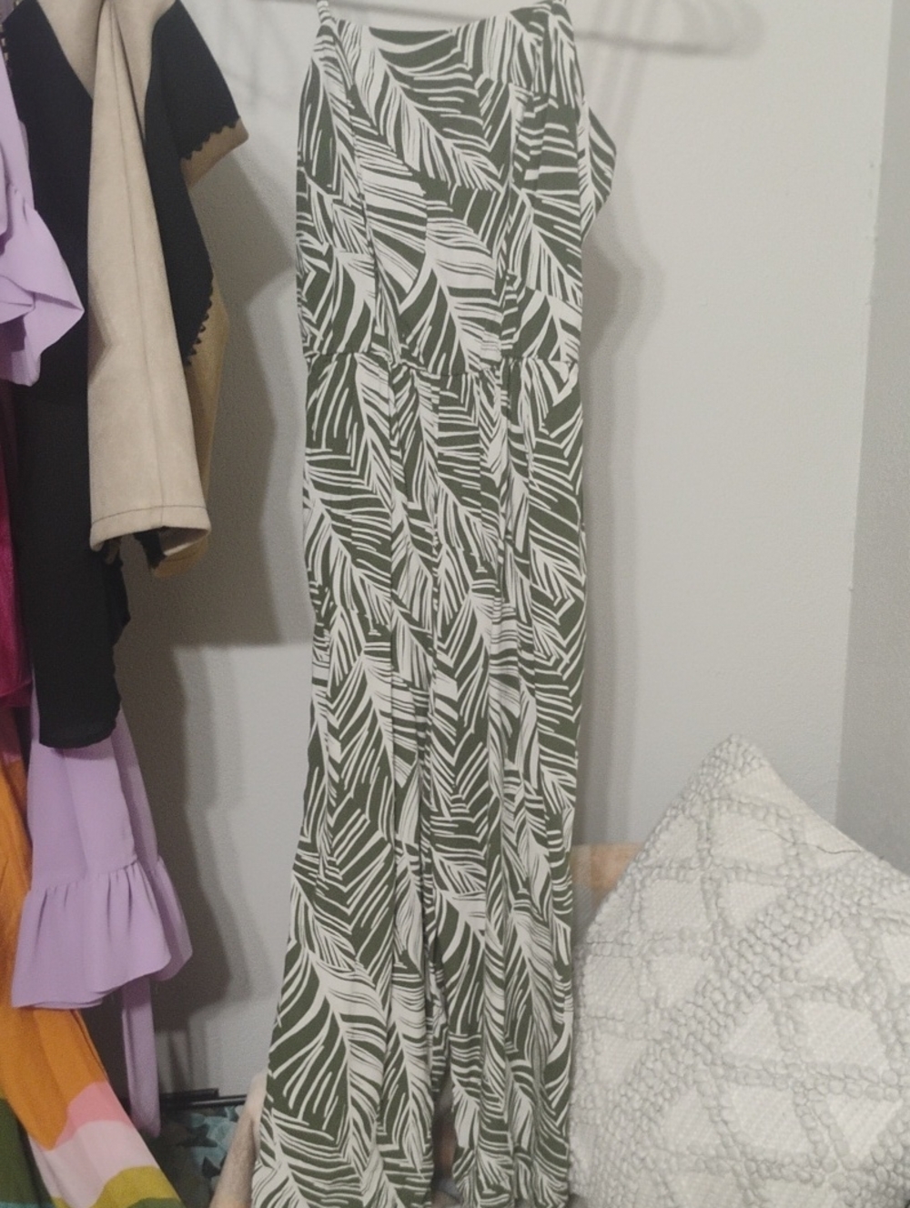 As U Wish Olive & White Abstract Leaf Print Romper